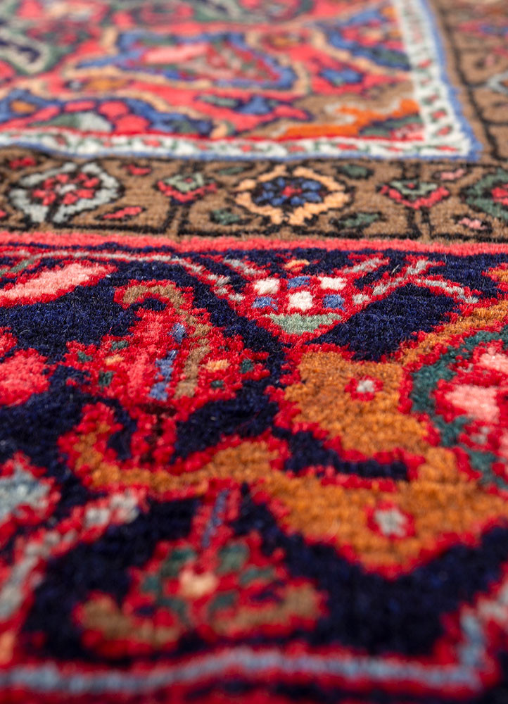 aalam red and orange wool hand knotted Rug - CloseUp