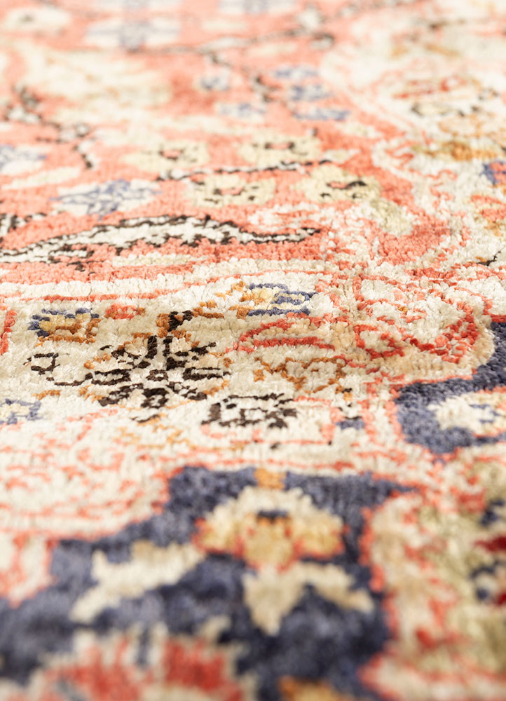 gulmarg red and orange silk hand knotted Rug - CloseUp gulmarg red and orange silk hand knotted Rug - CloseUp