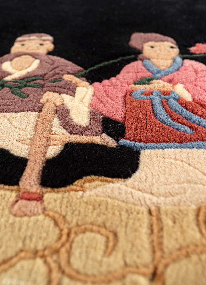 pechino grey and black wool hand knotted Rug - CloseUp