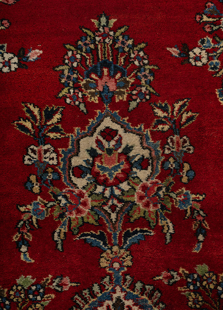 aalam red and orange wool hand knotted Rug - CloseUp