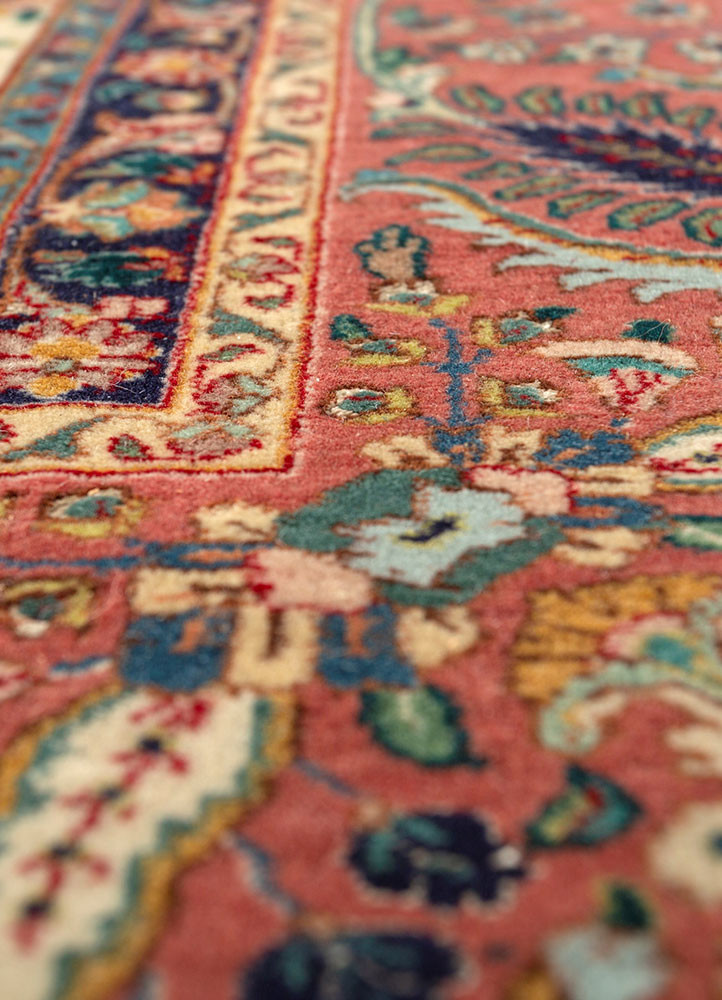 aalam blue wool and silk hand knotted Rug - CloseUp
