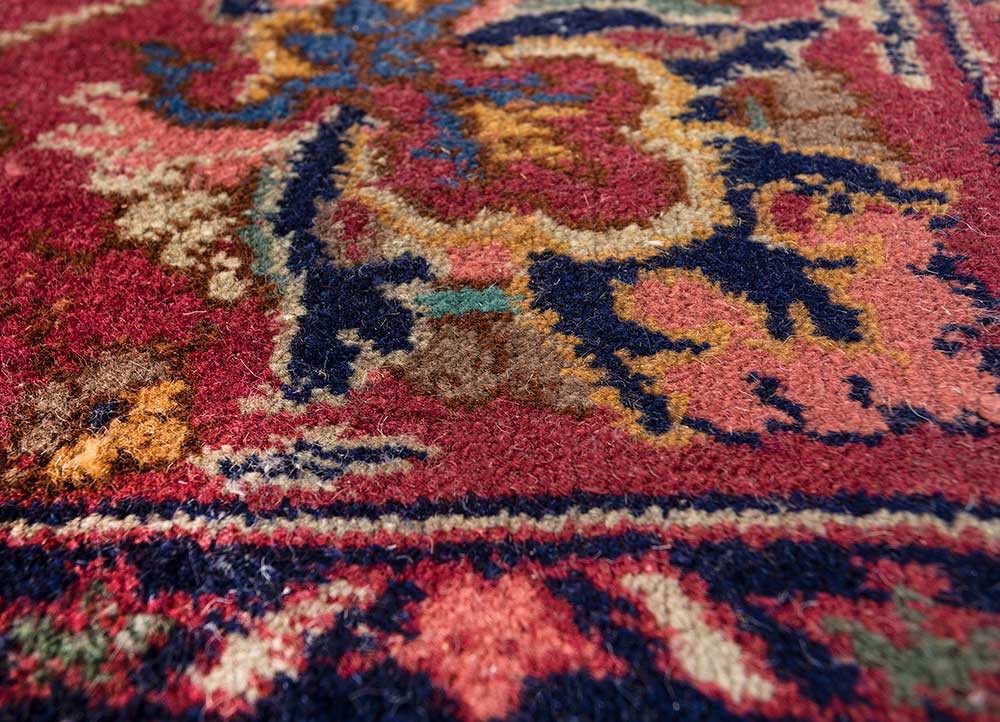 aalam blue wool hand knotted Rug - CloseUp