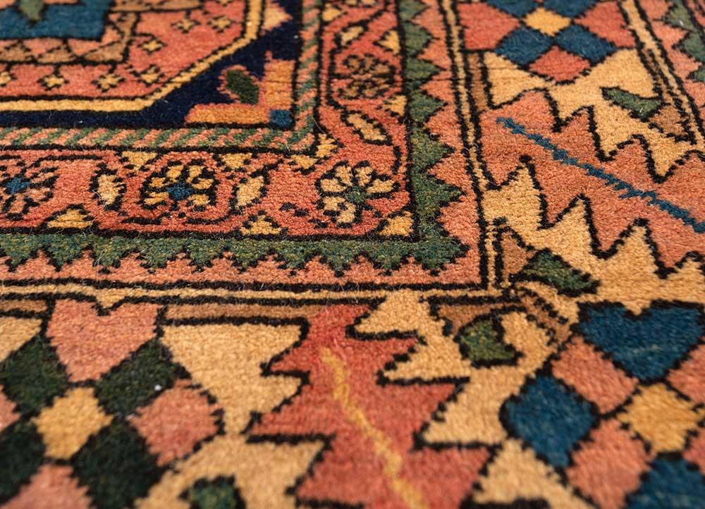 nuray red and orange wool hand knotted Rug - CloseUp