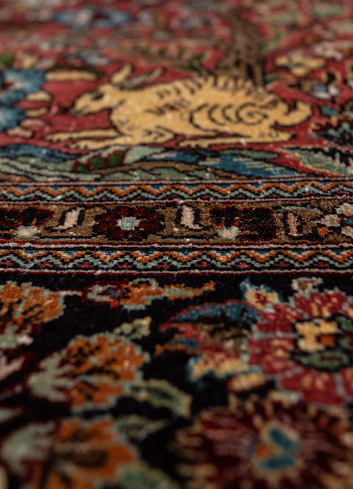 gulmarg red and orange silk hand knotted Rug - CloseUp