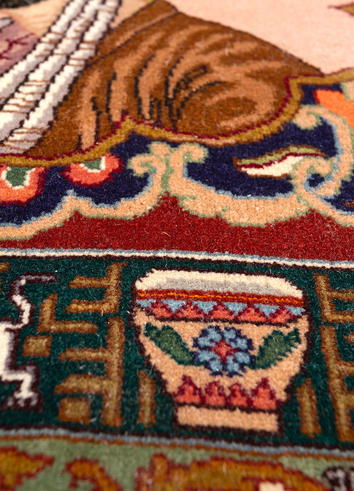 aalam green wool hand knotted Rug - CloseUp aalam green wool hand knotted Rug - CloseUp