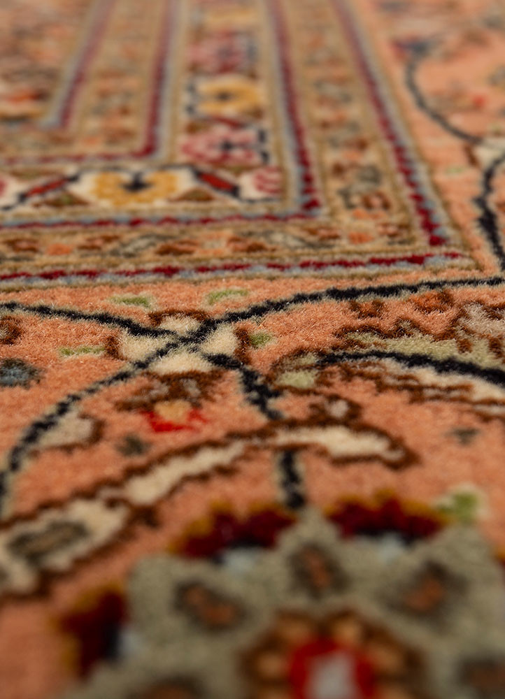 aalam red and orange wool hand knotted Rug - CloseUp