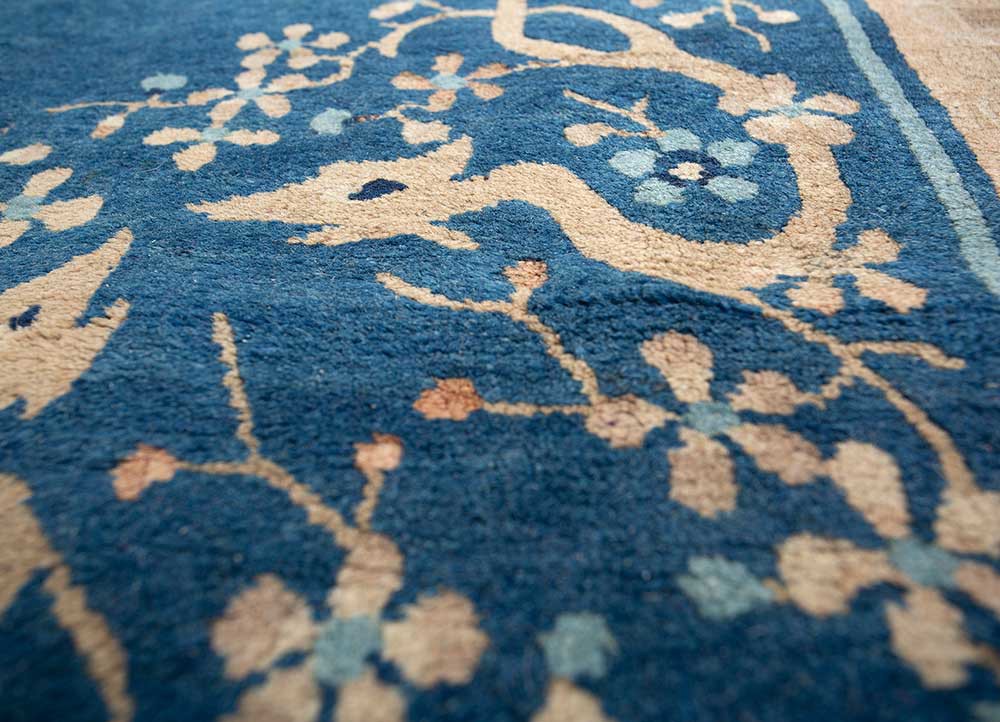 pechino blue wool hand knotted Rug - CloseUp