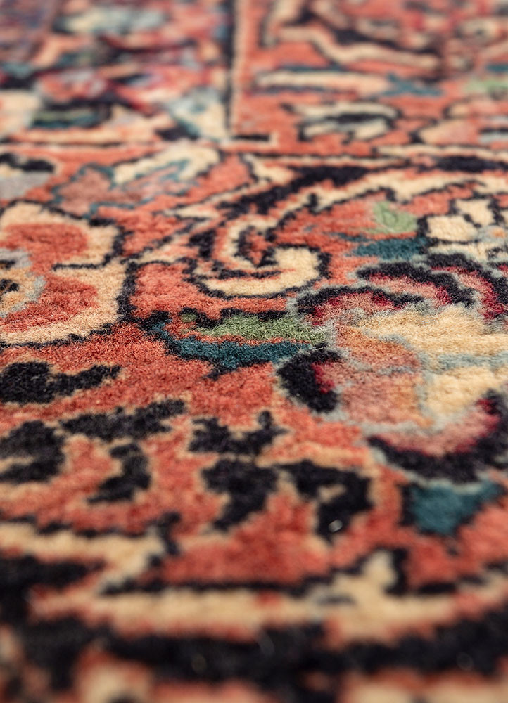 aalam red and orange wool hand knotted Rug - CloseUp aalam red and orange wool hand knotted Rug - CloseUp
