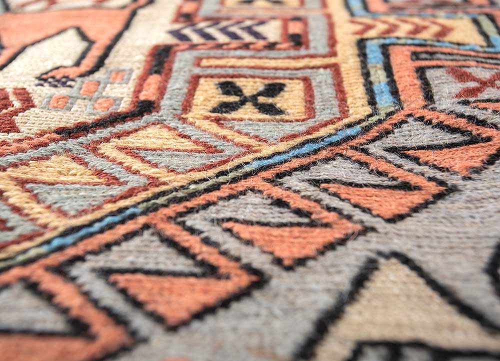 kiaan red and orange wool and silk hand knotted Rug - CloseUp