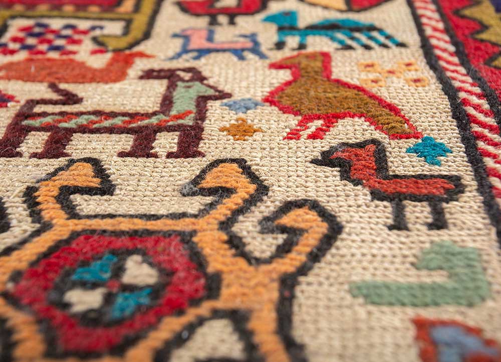 kiaan red and orange wool and silk hand knotted Rug - CloseUp