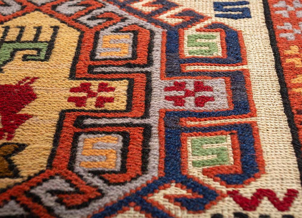 kiaan red and orange wool and silk hand knotted Rug - CloseUp
