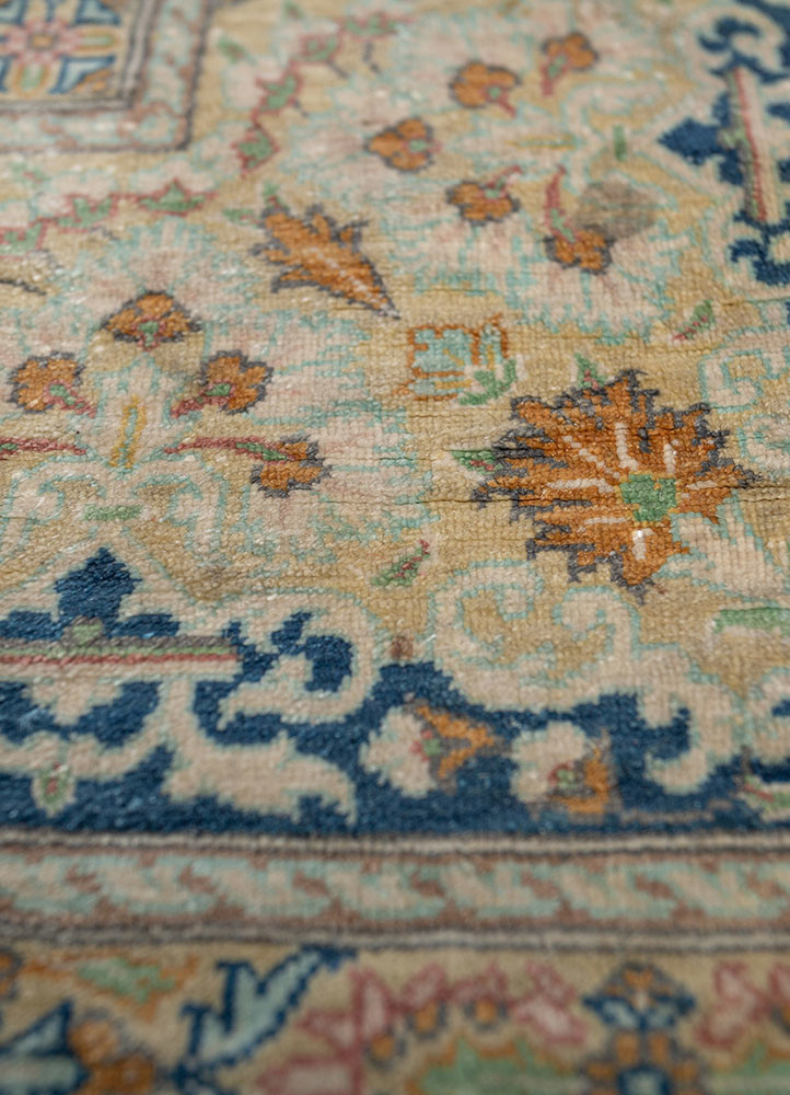 gulmarg blue silk hand knotted Rug - CloseUp