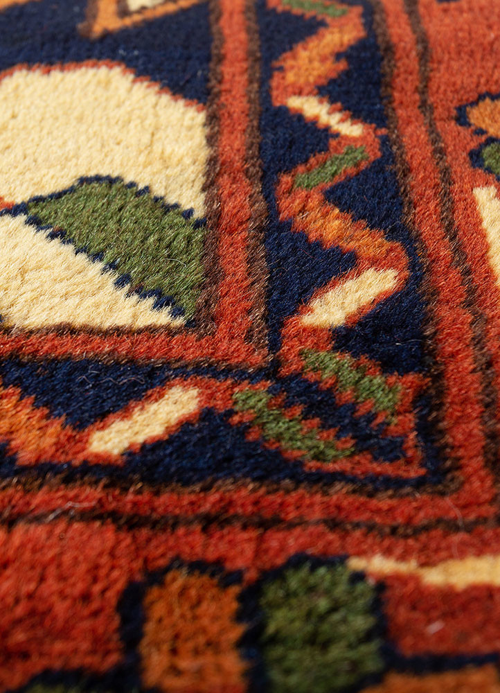 aalam red and orange wool hand knotted Rug - CloseUp