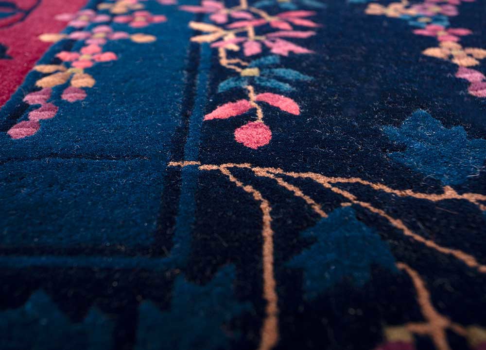 pechino blue wool hand knotted Rug - CloseUp