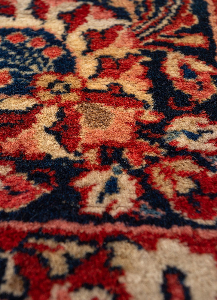 aalam red and orange wool hand knotted Rug - CloseUp