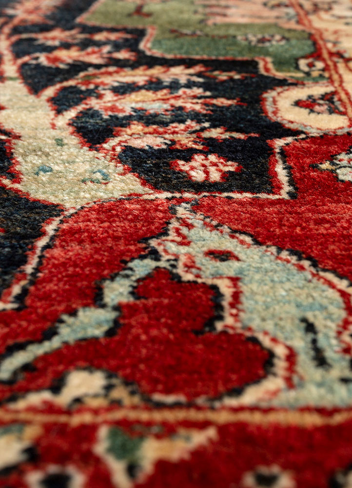 aalam red and orange wool hand knotted Rug - CloseUp