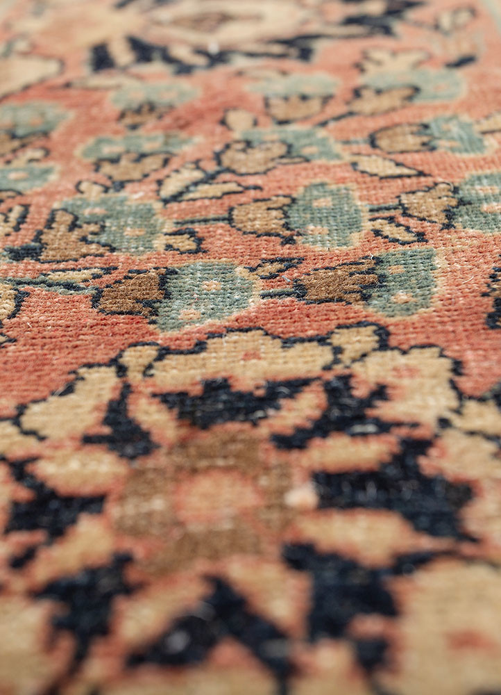 aalam red and orange wool hand knotted Rug - CloseUp