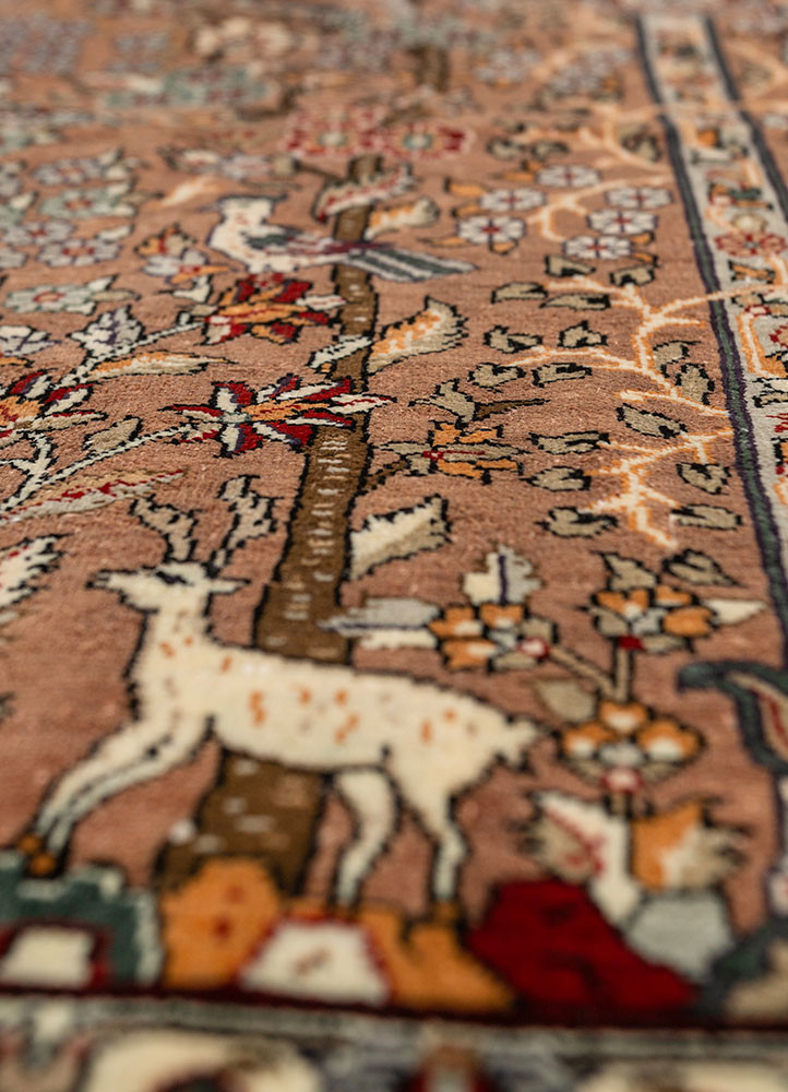gulmarg red and orange silk hand knotted Rug - CloseUp gulmarg red and orange silk hand knotted Rug - CloseUp