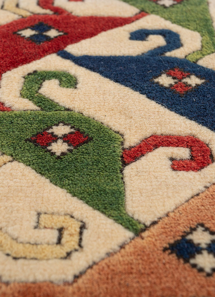 aalam red and orange wool hand knotted Rug - CloseUp