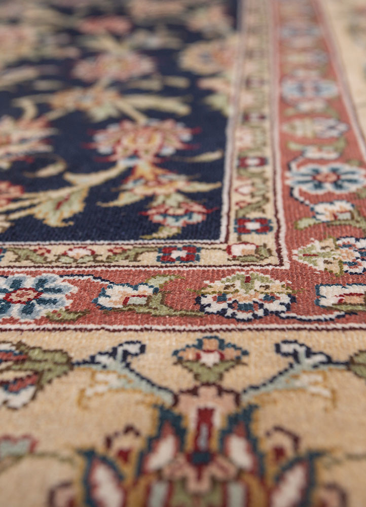 gulmarg blue silk hand knotted Rug - CloseUp