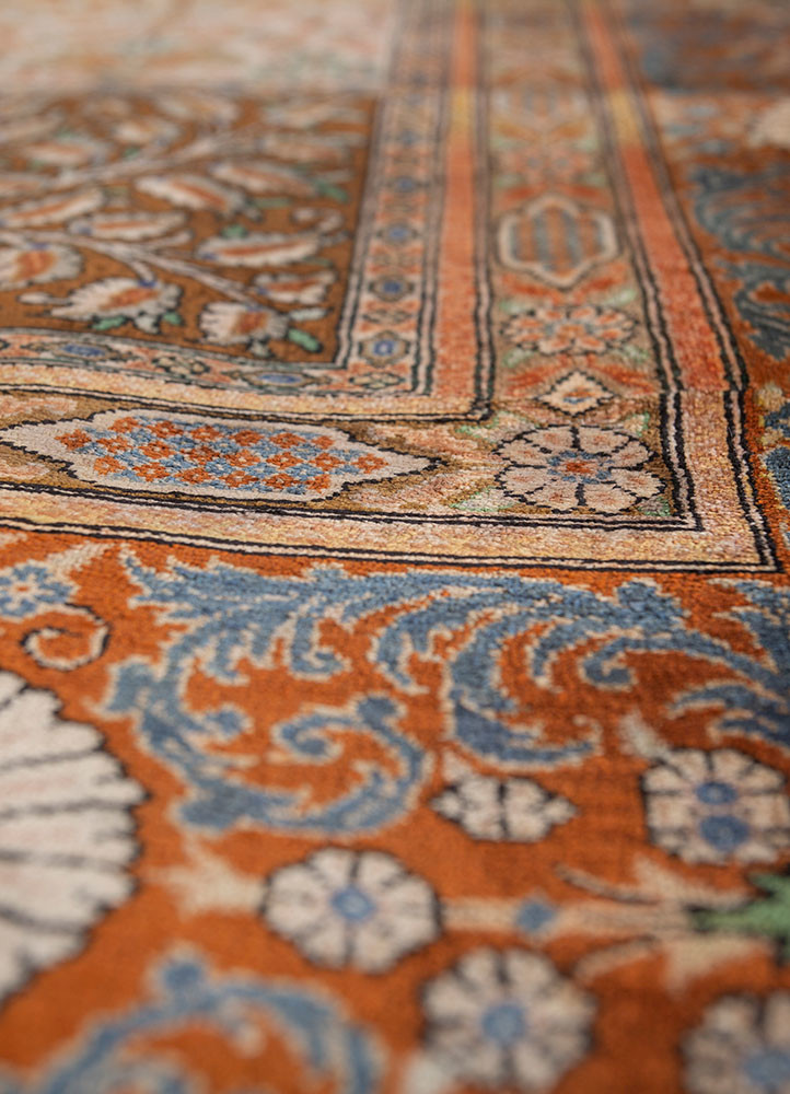 gulmarg red and orange silk hand knotted Rug - CloseUp gulmarg red and orange silk hand knotted Rug - CloseUp