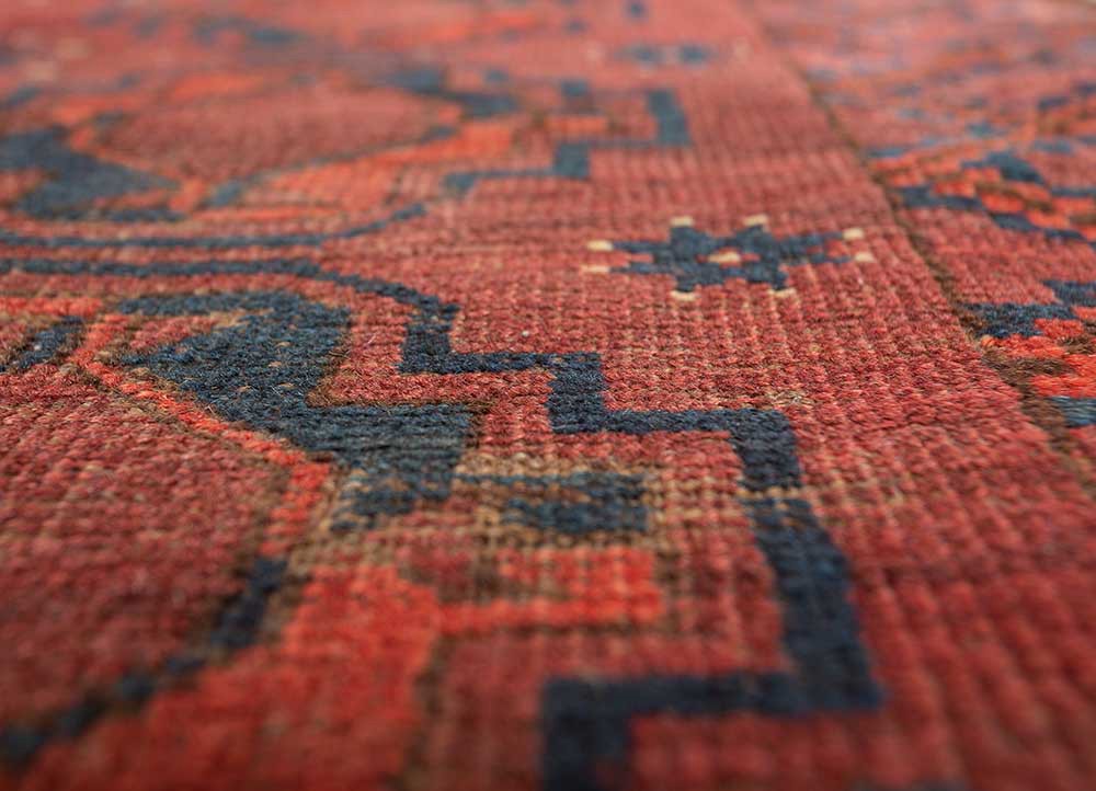 kiaan red and orange wool hand knotted Rug - CloseUp