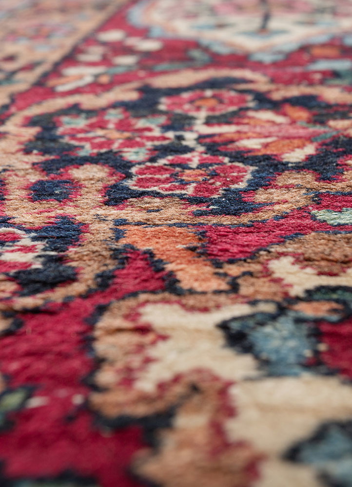 aalam red and orange wool hand knotted Rug - CloseUp