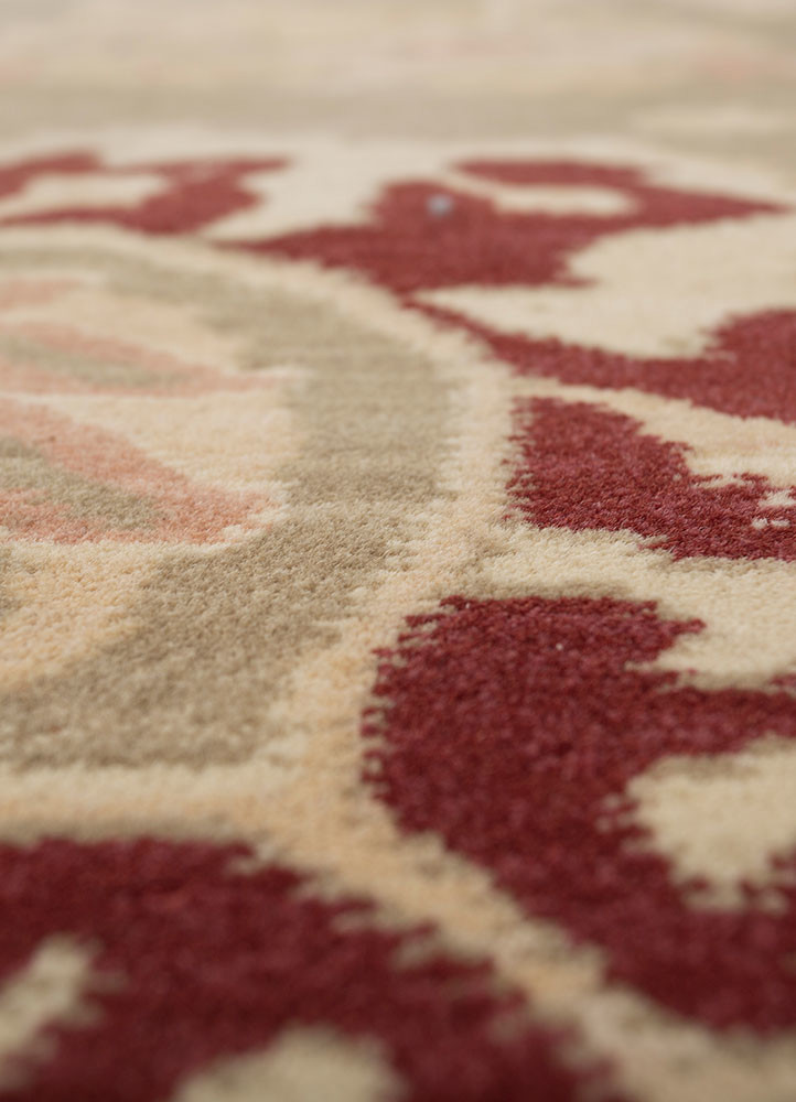 aalam red and orange wool hand knotted Rug - CloseUp