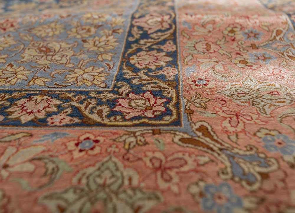 gulmarg blue silk hand knotted Rug - CloseUp gulmarg blue silk hand knotted Rug - CloseUp