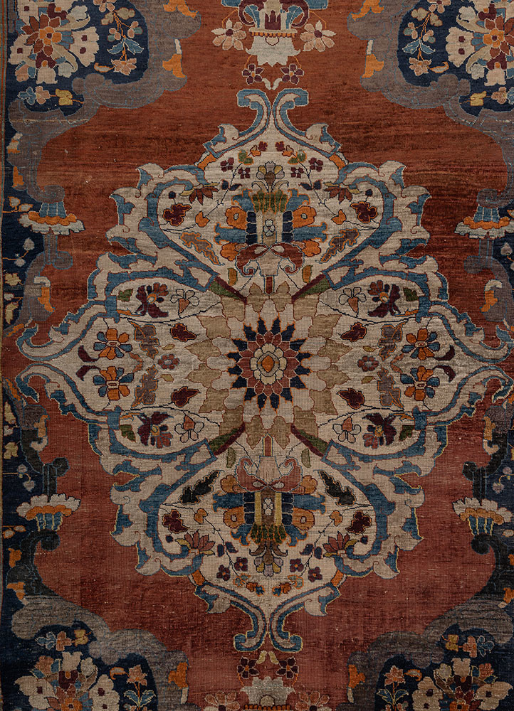 gulmarg red and orange silk hand knotted Rug - CloseUp