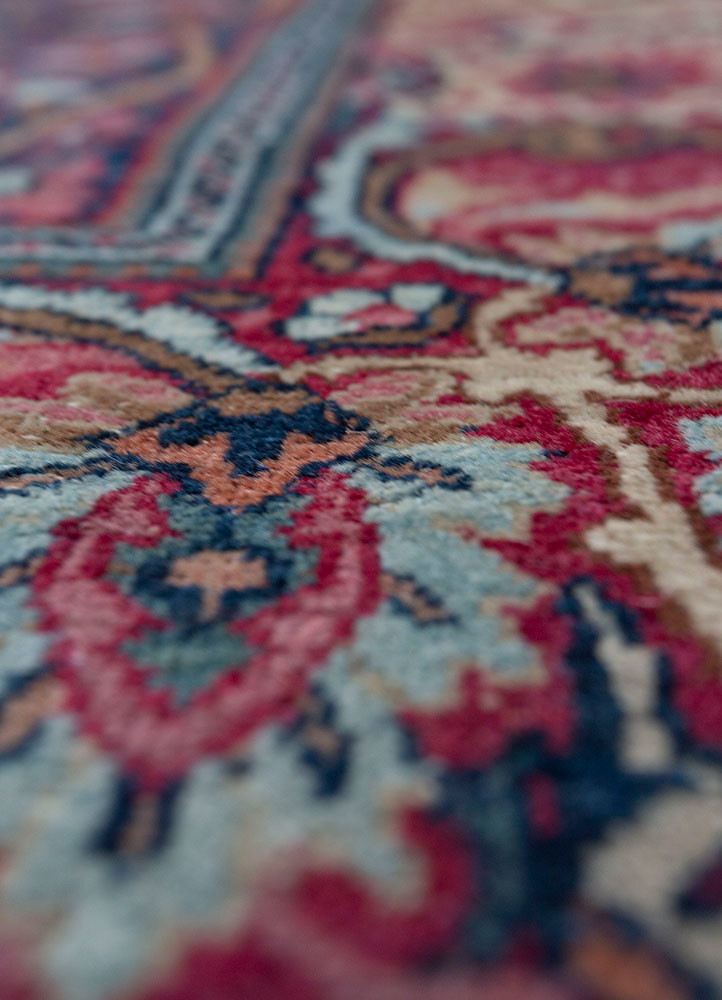 aalam pink and purple wool hand knotted Rug - CloseUp