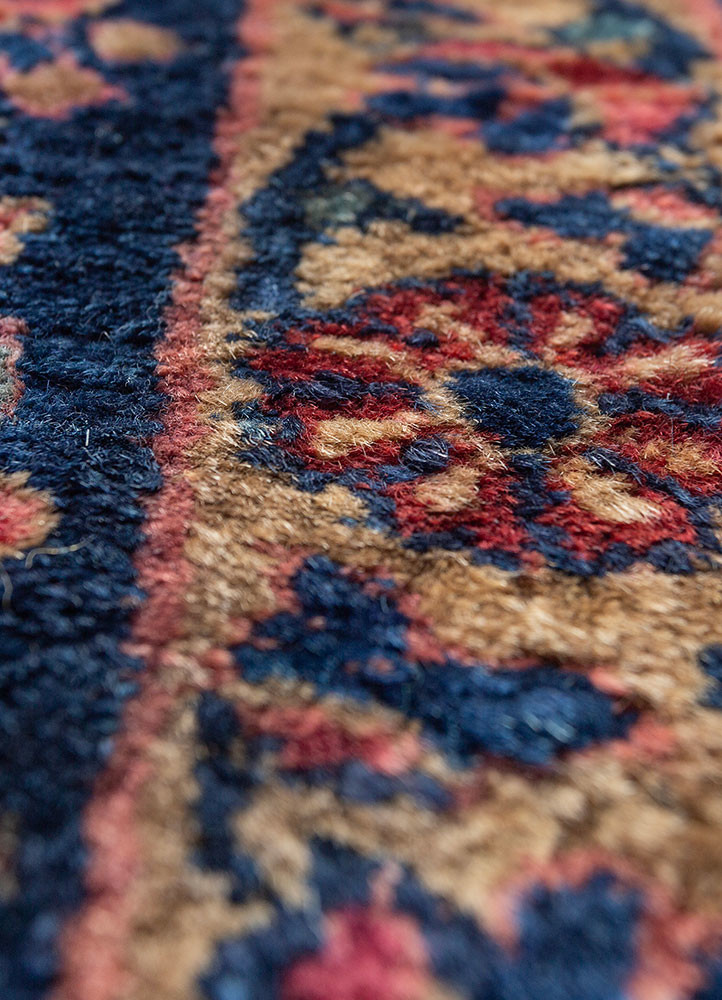 aalam red and orange wool hand knotted Rug - CloseUp