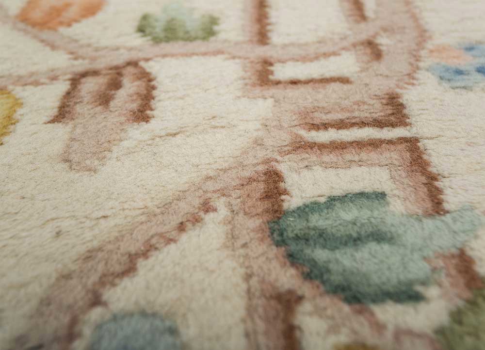 pechino ivory wool hand knotted Rug - CloseUp