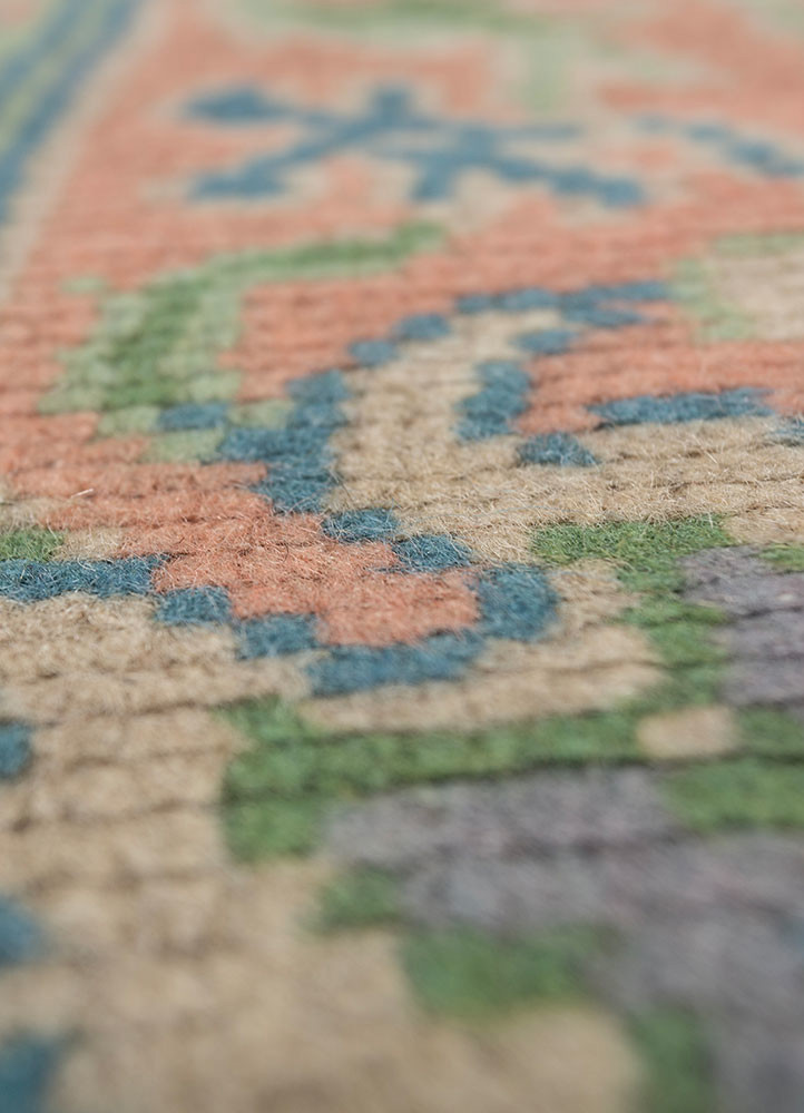 aalam beige and brown wool hand knotted Rug - CloseUp