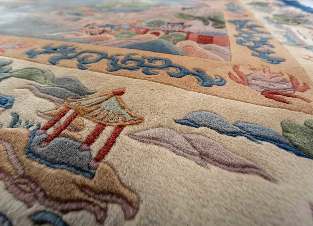 pechino blue wool hand knotted Rug - CloseUp