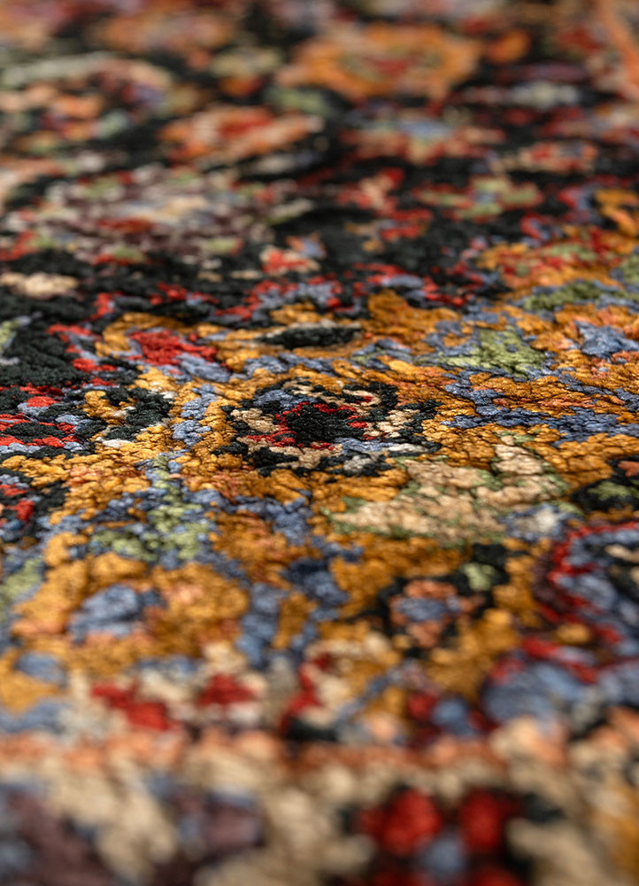 gulmarg red and orange silk hand knotted Rug - CloseUp