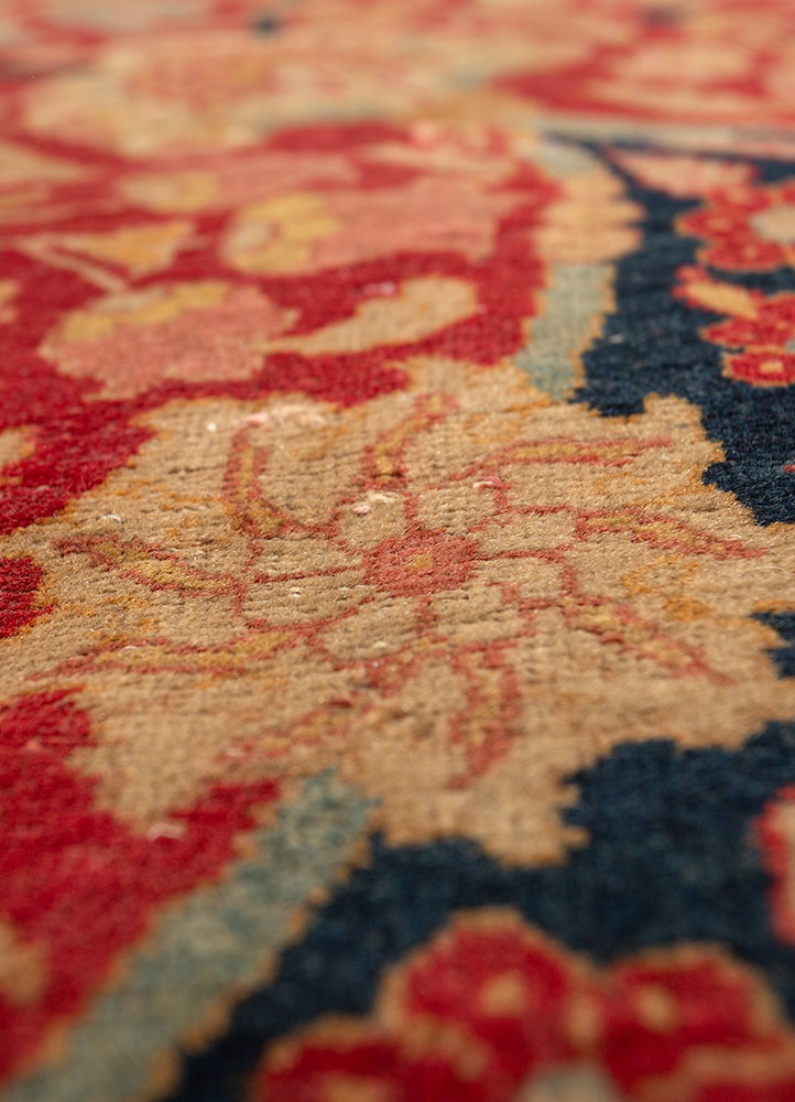 aalam red and orange wool hand knotted Rug - CloseUp