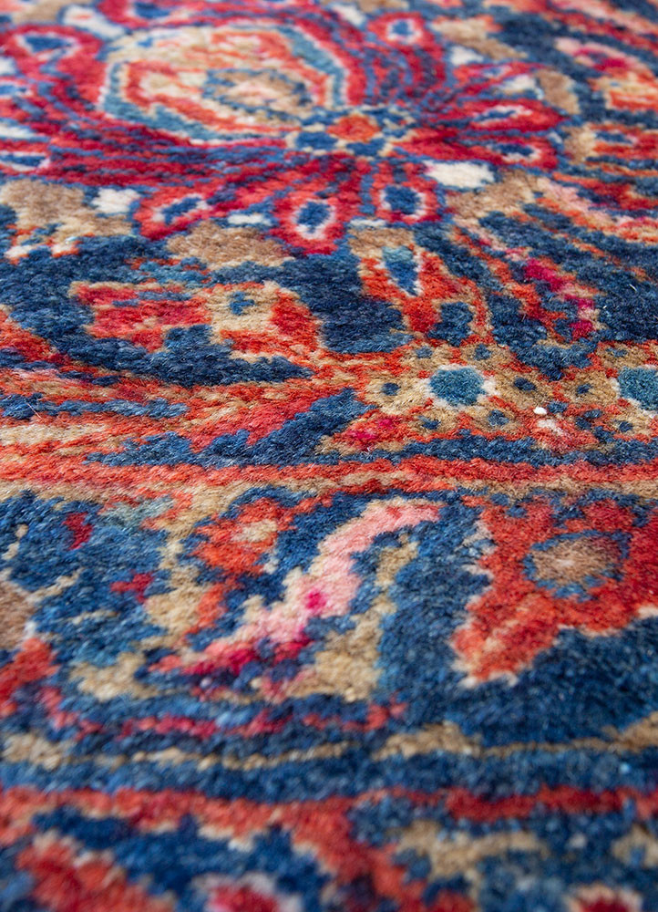 aalam blue wool hand knotted Rug - CloseUp