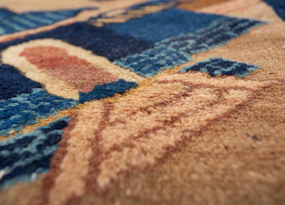 pechino red and orange wool hand knotted Rug - CloseUp