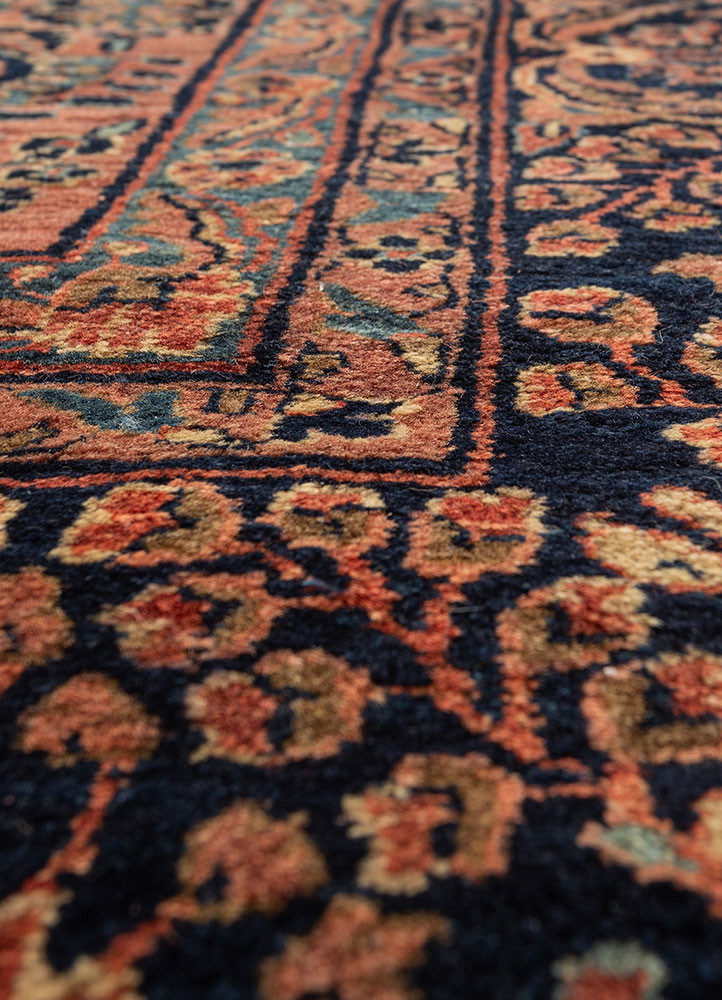 aalam red and orange wool hand knotted Rug - CloseUp