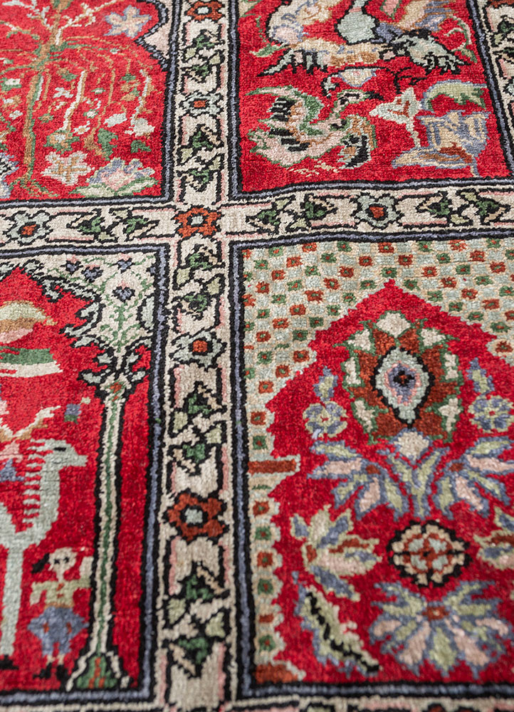 gulmarg red and orange silk hand knotted Rug - CloseUp gulmarg red and orange silk hand knotted Rug - CloseUp