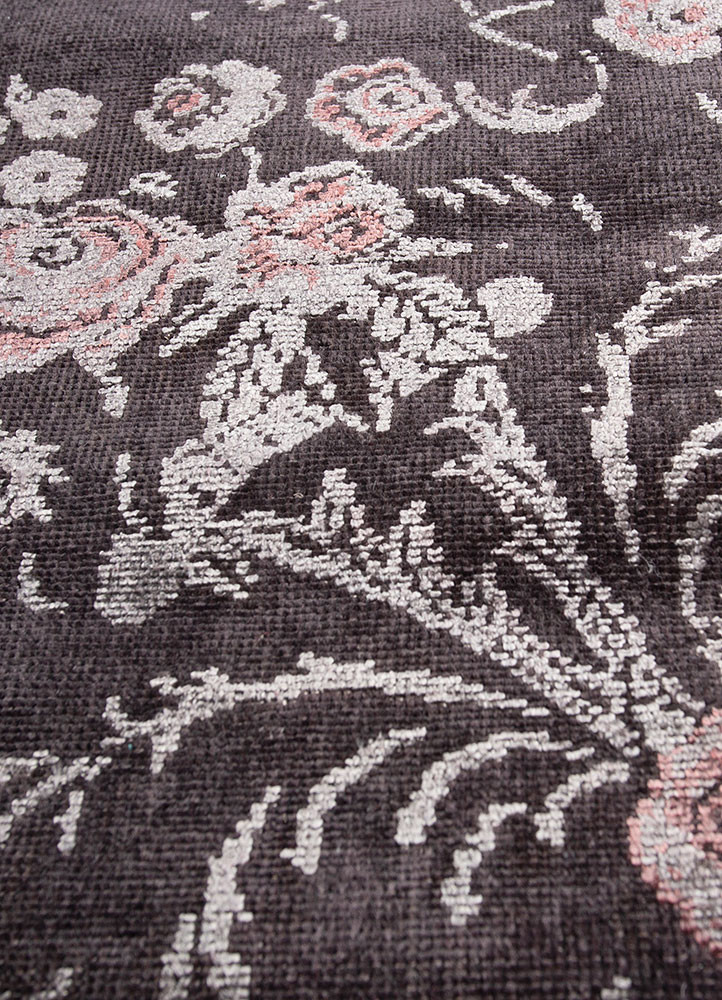 azalea grey and black wool and silk hand knotted Rug - CloseUp