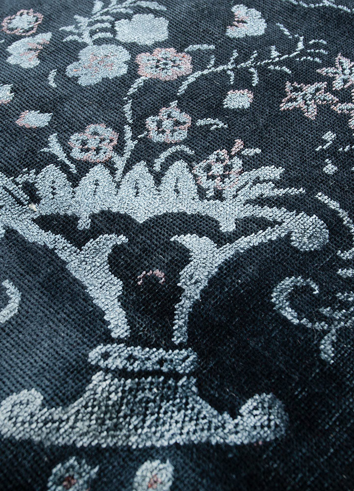 aalam blue wool and silk hand knotted Rug - CloseUp aalam blue wool and silk hand knotted Rug - CloseUp