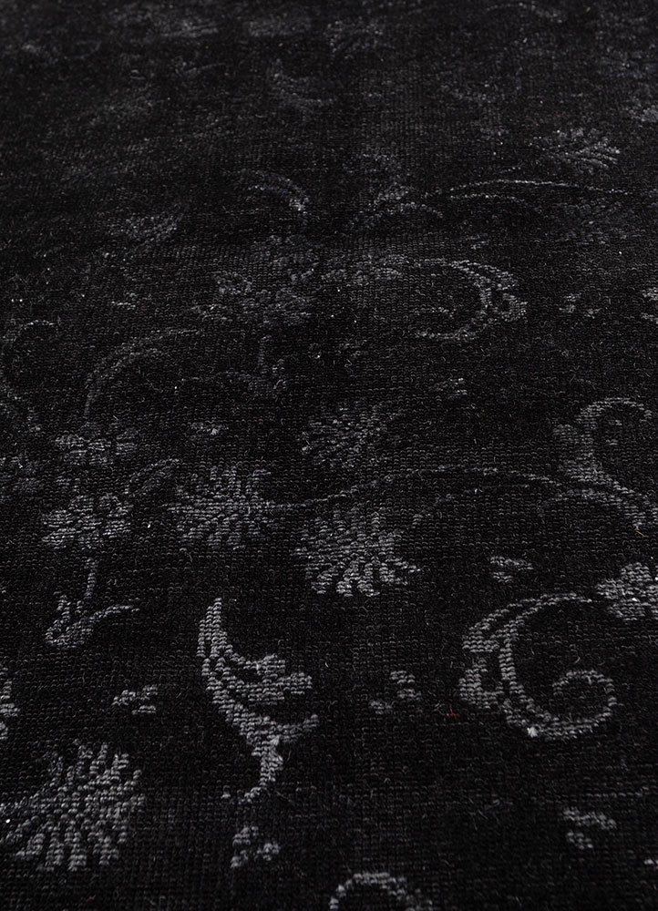 azalea grey and black wool and silk hand knotted Rug - CloseUp