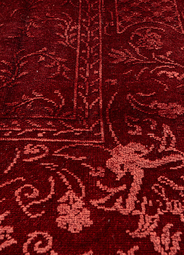 aalam red and orange wool and silk hand knotted Rug - CloseUp aalam red and orange wool and silk hand knotted Rug - CloseUp