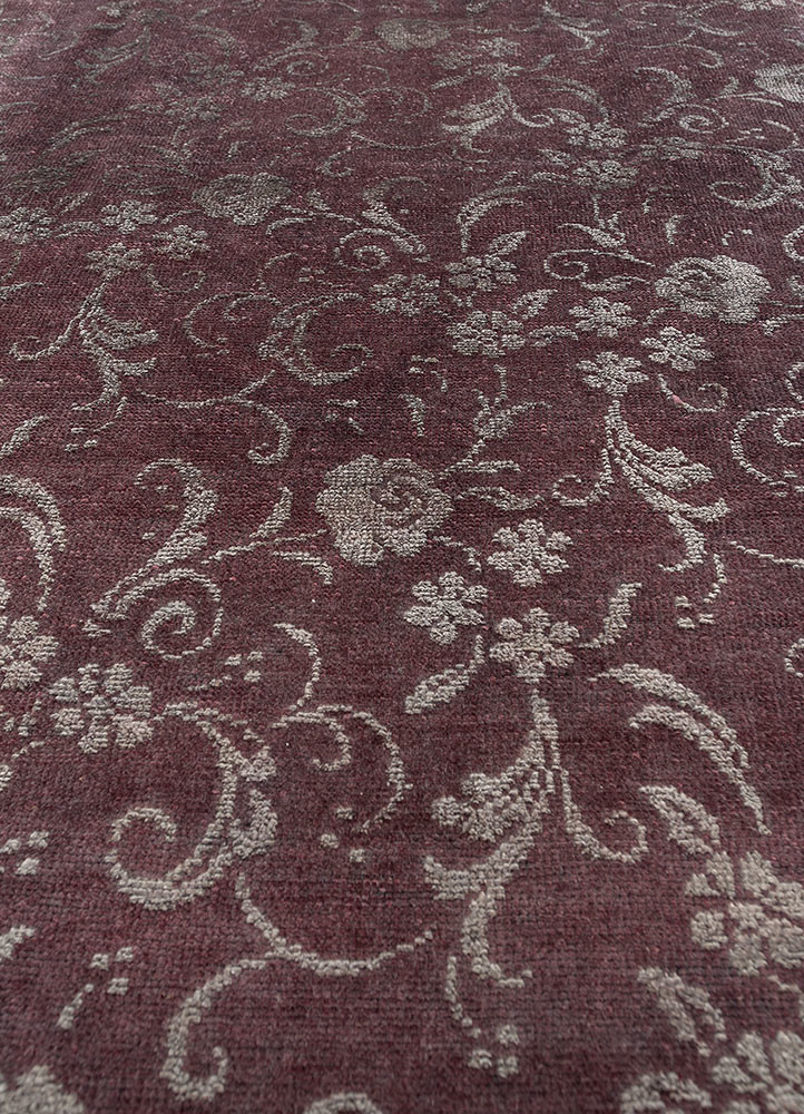 aalam red and orange wool and silk hand knotted Rug - CloseUp