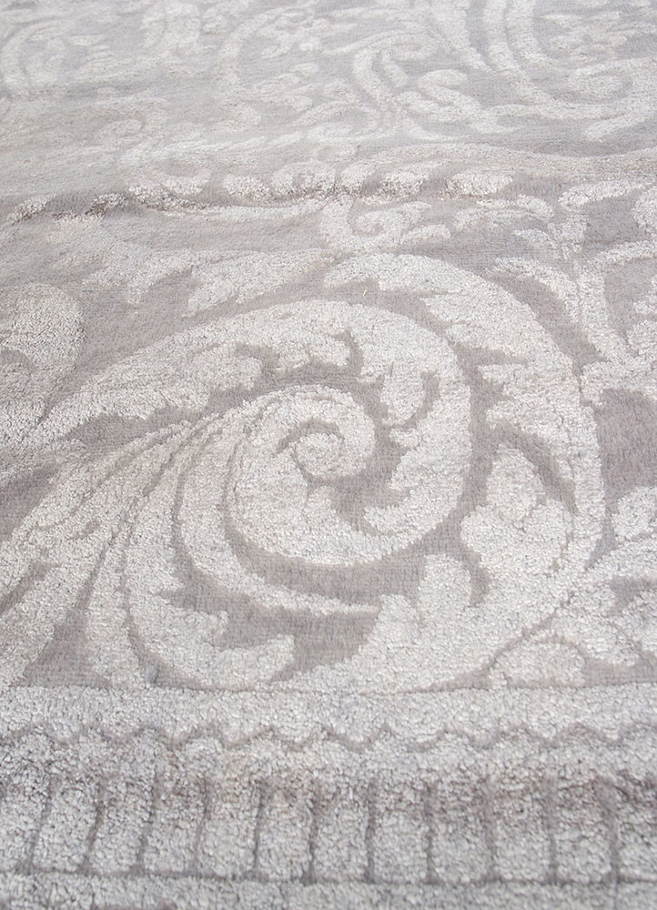 aalam grey and black wool and silk hand knotted Rug - CloseUp aalam grey and black wool and silk hand knotted Rug - CloseUp