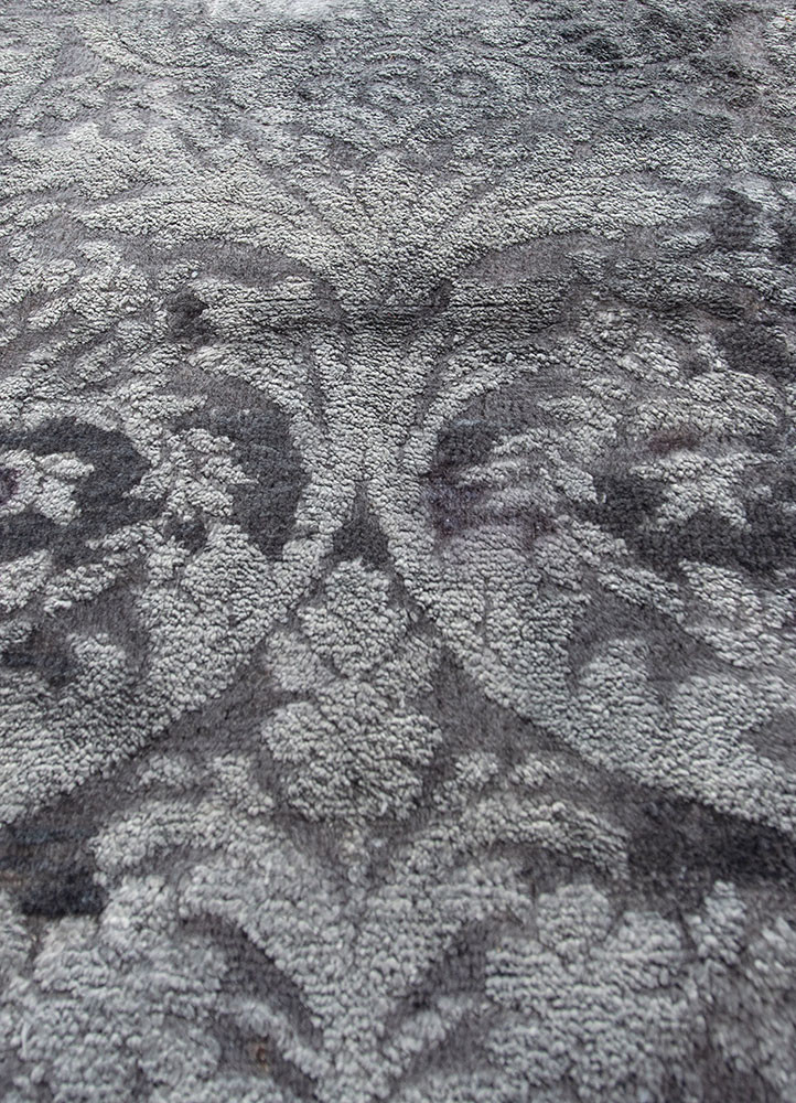 aalam grey and black wool and silk hand knotted Rug - CloseUp aalam grey and black wool and silk hand knotted Rug - CloseUp