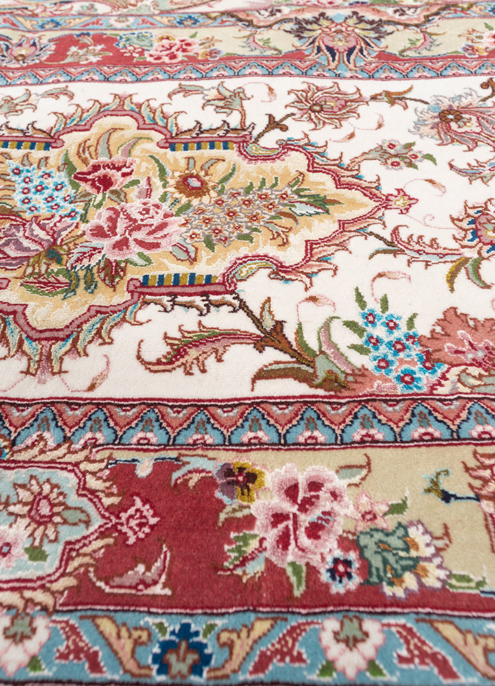 aalam red and orange wool and silk hand knotted Rug - CloseUp aalam red and orange wool and silk hand knotted Rug - CloseUp