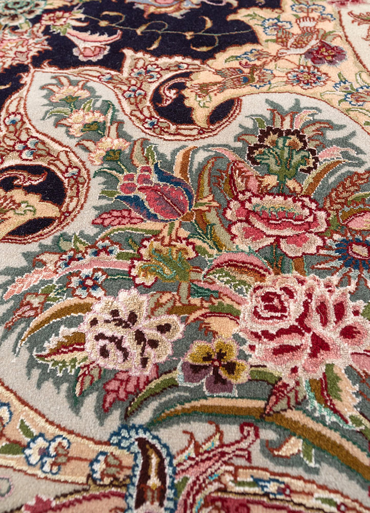 aalam blue wool and silk hand knotted Rug - CloseUp aalam blue wool and silk hand knotted Rug - CloseUp
